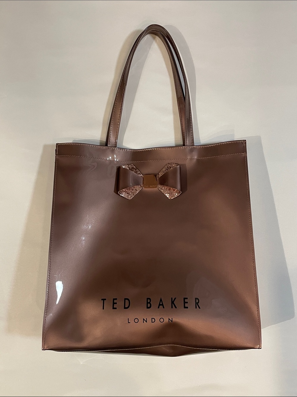 Ted Baker Hanacon PVC Bow Tote Shopper Bag Purse Glitter Rose Gold